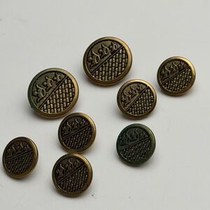 Vintage Metal Buttons Lot Mixed Sizes Bronze Tone Crest Basket Weave Shank 8 Pce